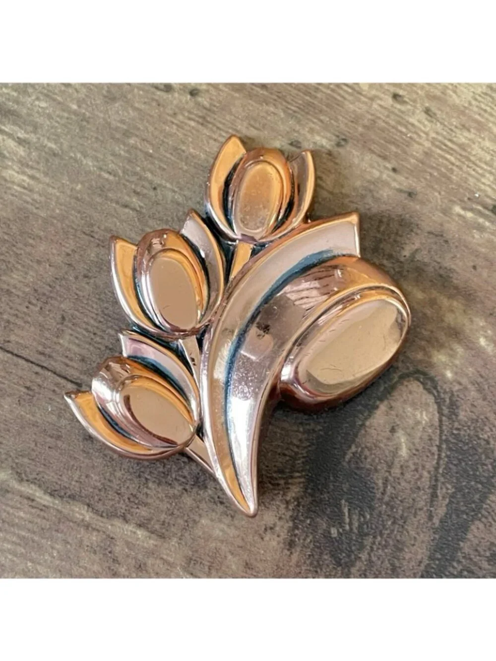 Vintage 60s Matisse Renoir Copper Tulip Brooch Modernist Floral Pin MCM Jewelry